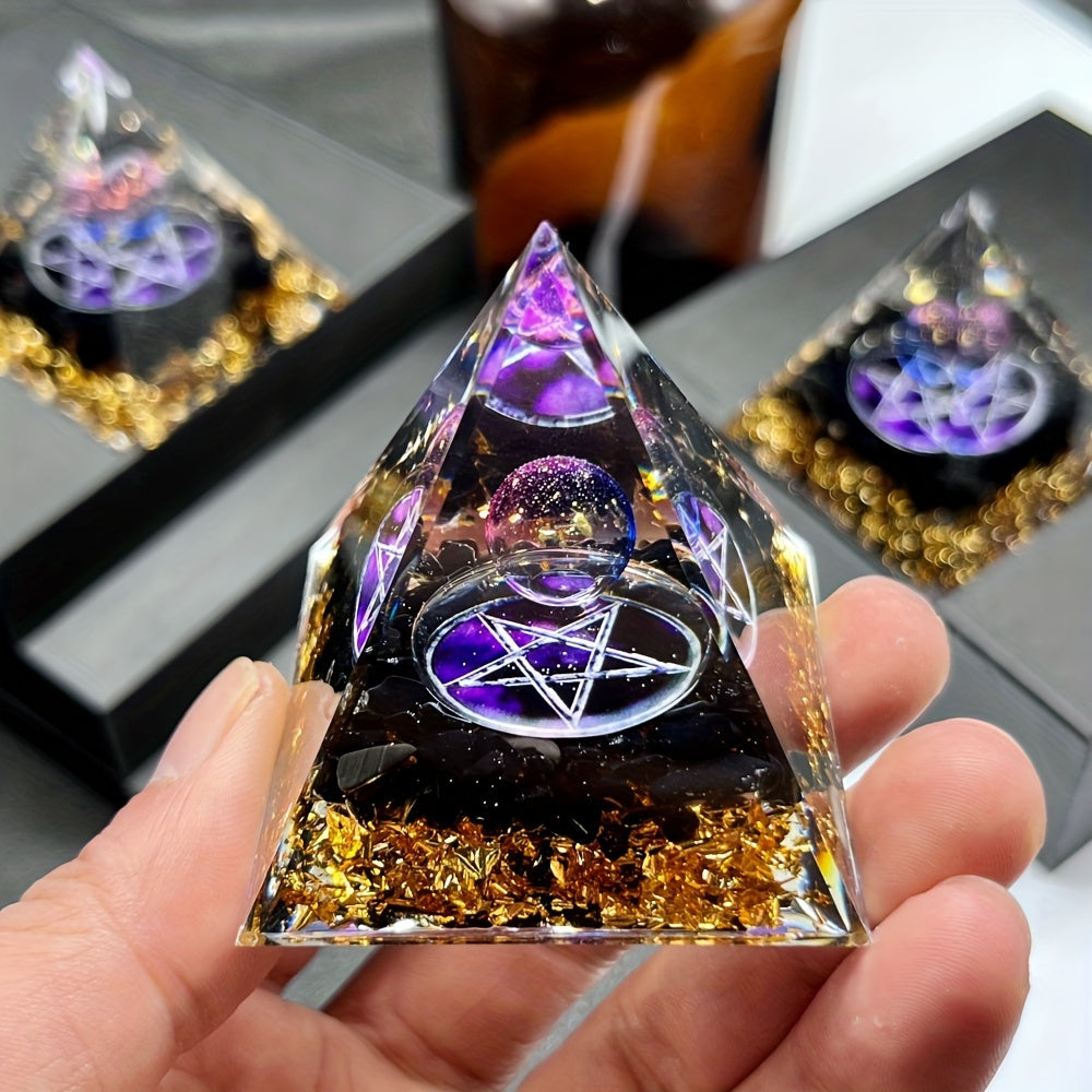 Ручная работа. Органическая пирамида с обсидиановыми чипсами для домашнего и офисного декора