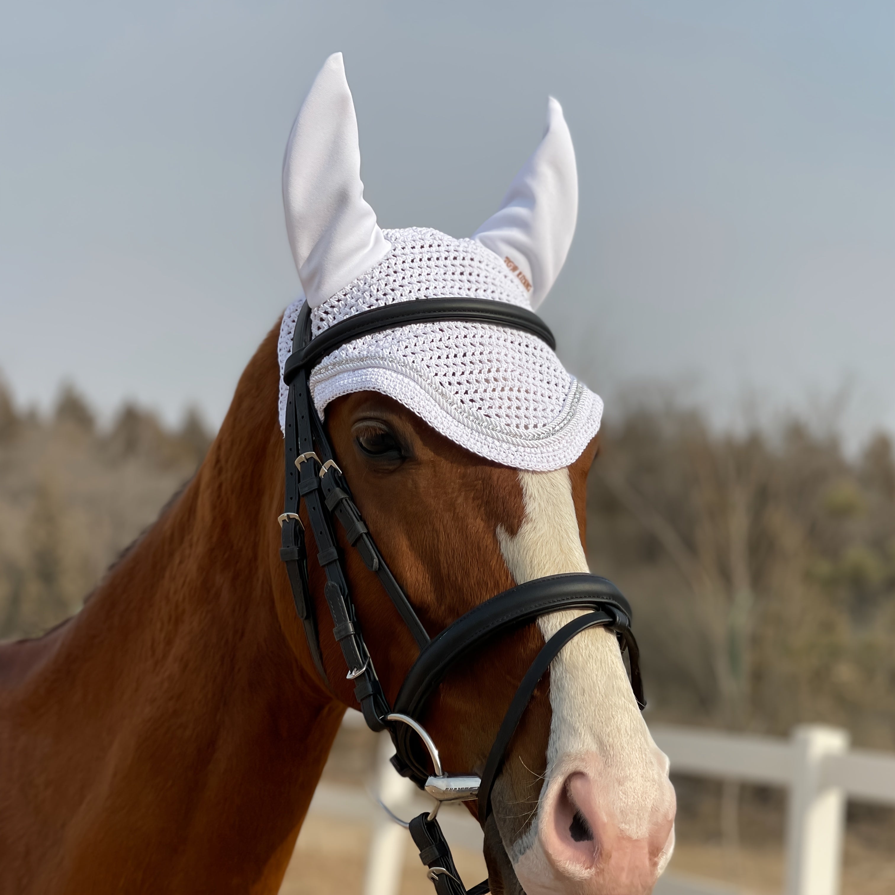 3D Sparkly Knitted Horse Ear Covers Spandex with Glitter Design