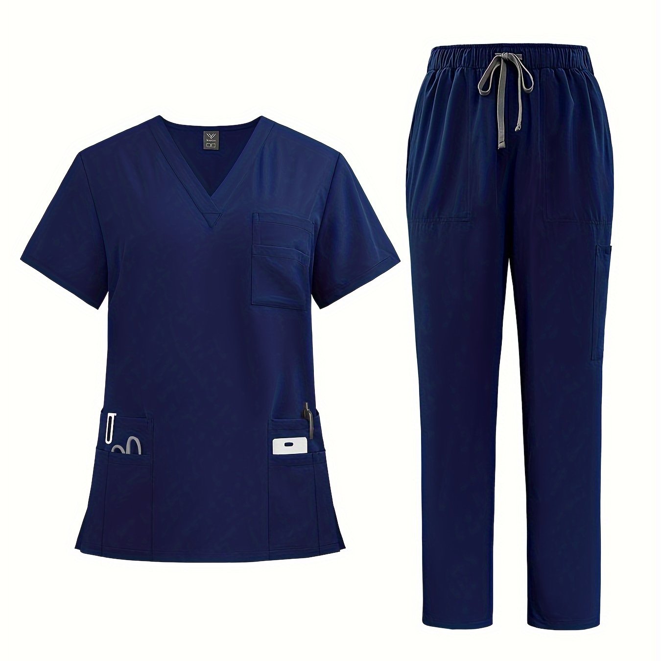 Polyester Spandex Scrubs Set with V-Neck Shirt and Straight-Leg Pants for Nurses and Surgeons