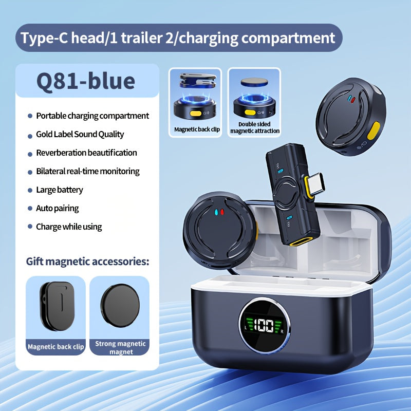 Профессиональный беспроводной микрофон-колокольчик с 2 комплектами и зарядным кейсом, шумоподавление, совместим с Android/iPhone, 15 режимов захвата, 60 часов работы от батареи, подходит для интервью.