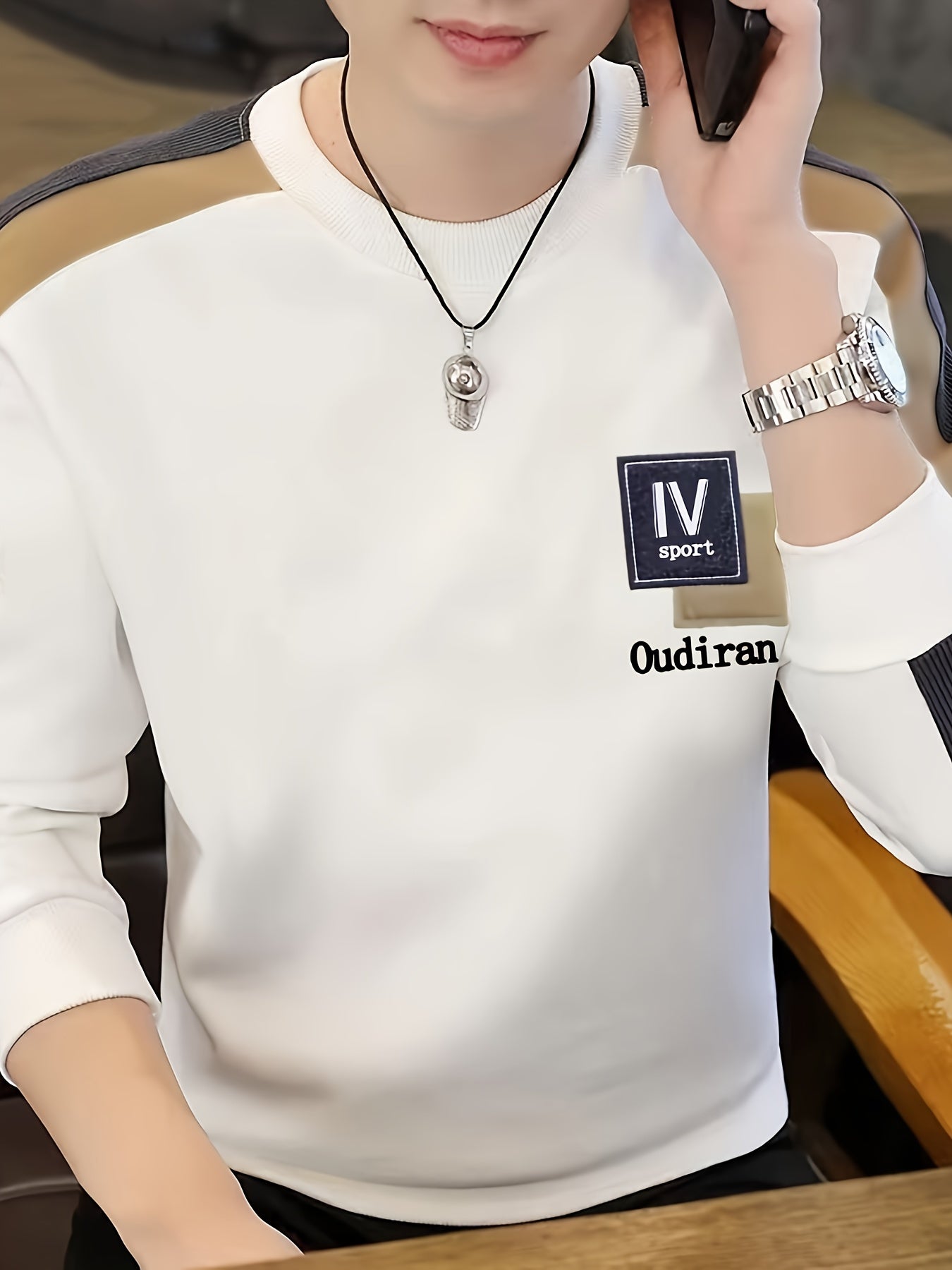 Ayollar uchun rang blokli krujkali kofta, uzun qoʻl, kundalik, pullover, polyester aralashmasi, kuz bahor