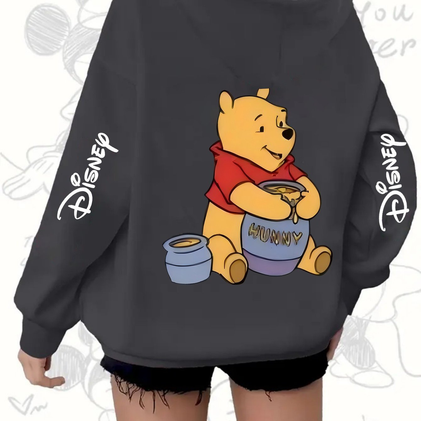 Plus Size Women's Hoodie Cartoon Print Honey Pot Drawstring Casual Jacket