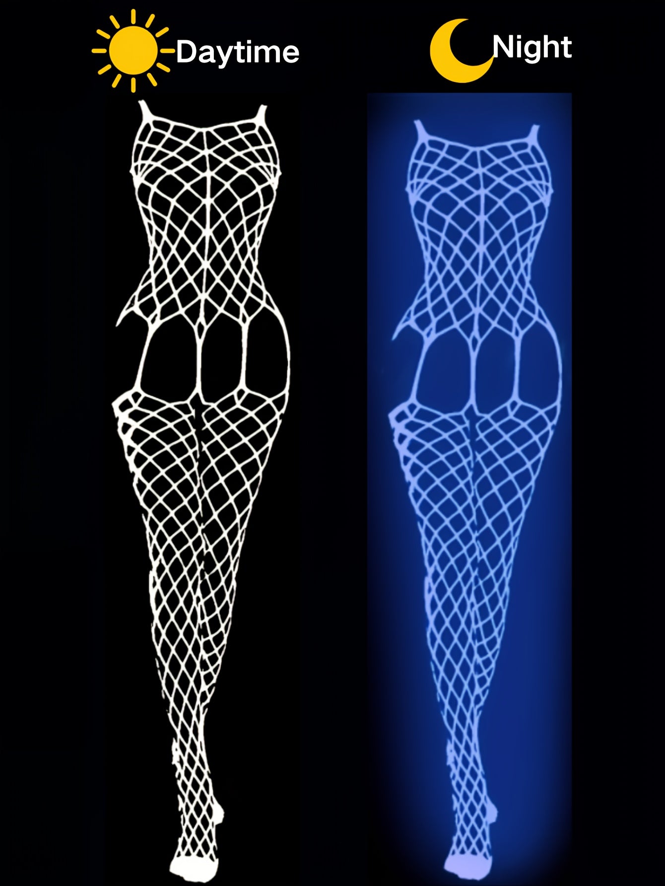 Women's Blue Glow-in-the-Dark Hollow-Out Breathable Open-Crotch Pantyhose