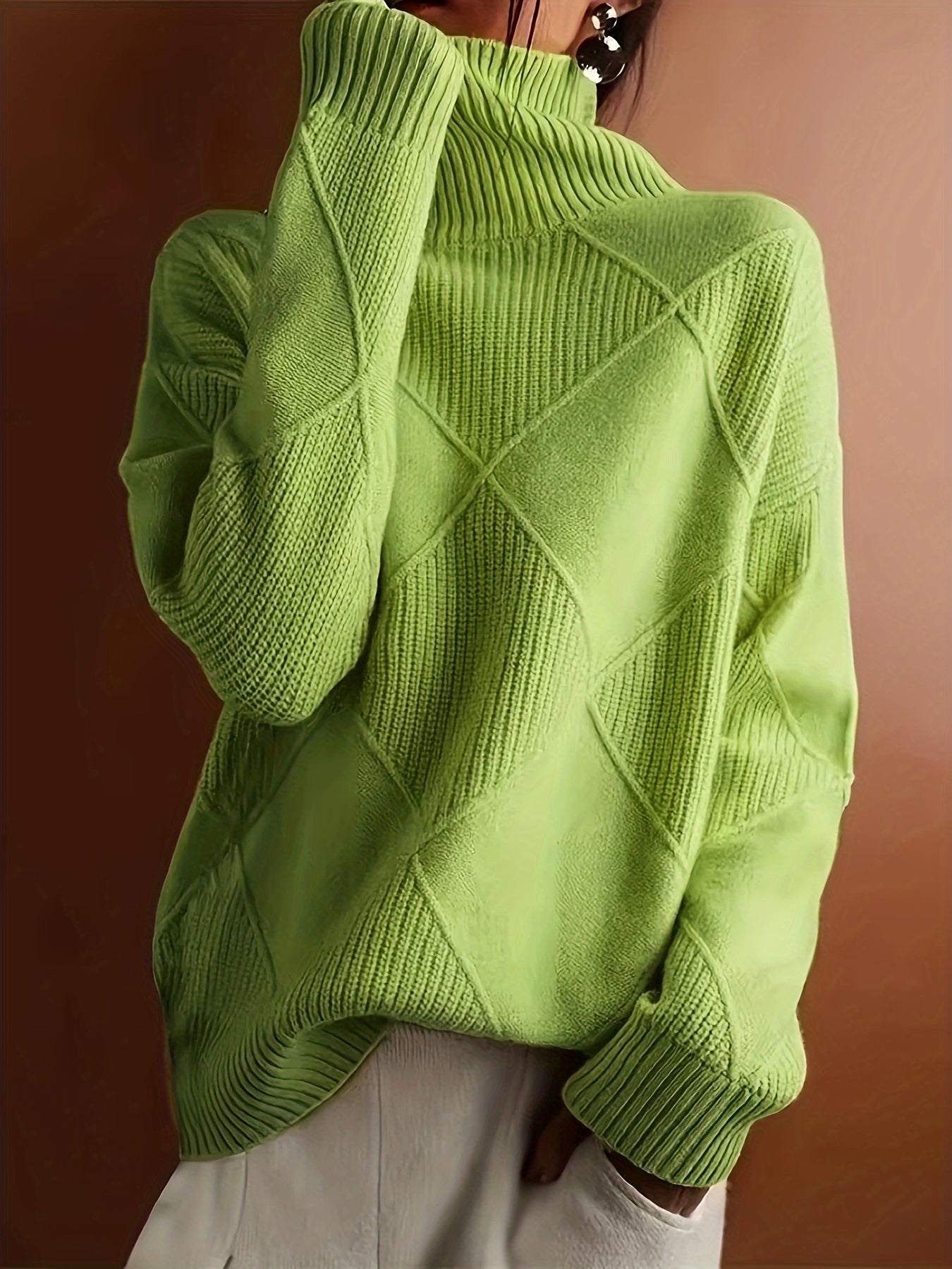 Women's Knit Pullover Sweater High Neck Casual Warm}