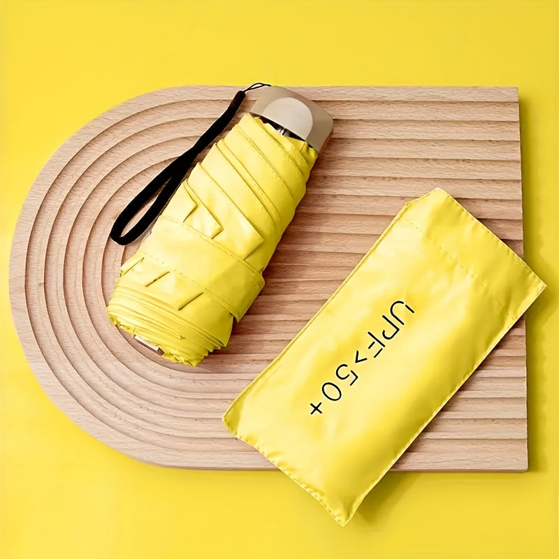 Mini Folding Umbrella UV Protection Windproof with Gold Handle Casual Basic Style