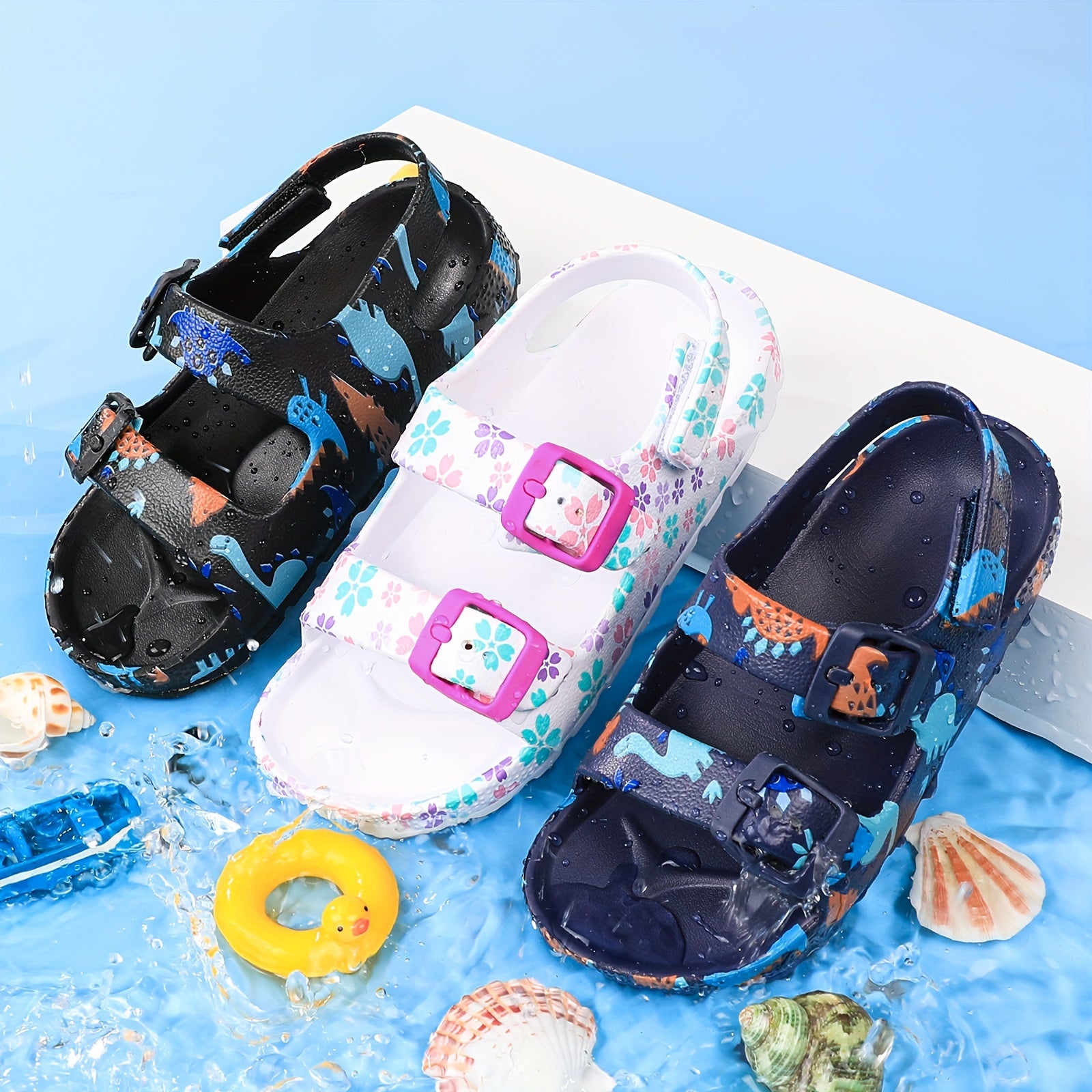 Kids' Adjustable Outdoor Shoes with Double Buckle Cartoon Design Breathable Lightweight All-Season