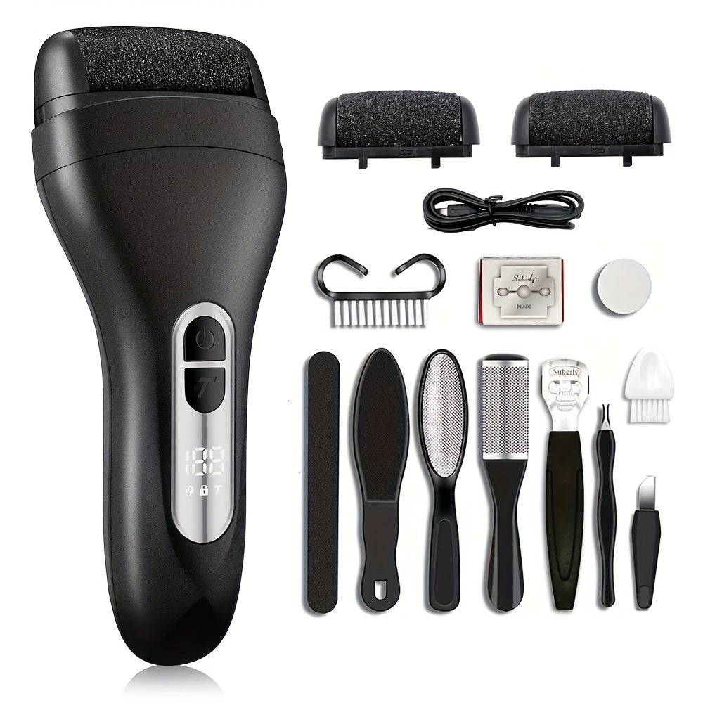 Electric Foot Grinder with LED Display, Rechargeable Callus Remover, Water-Resistant Lid
