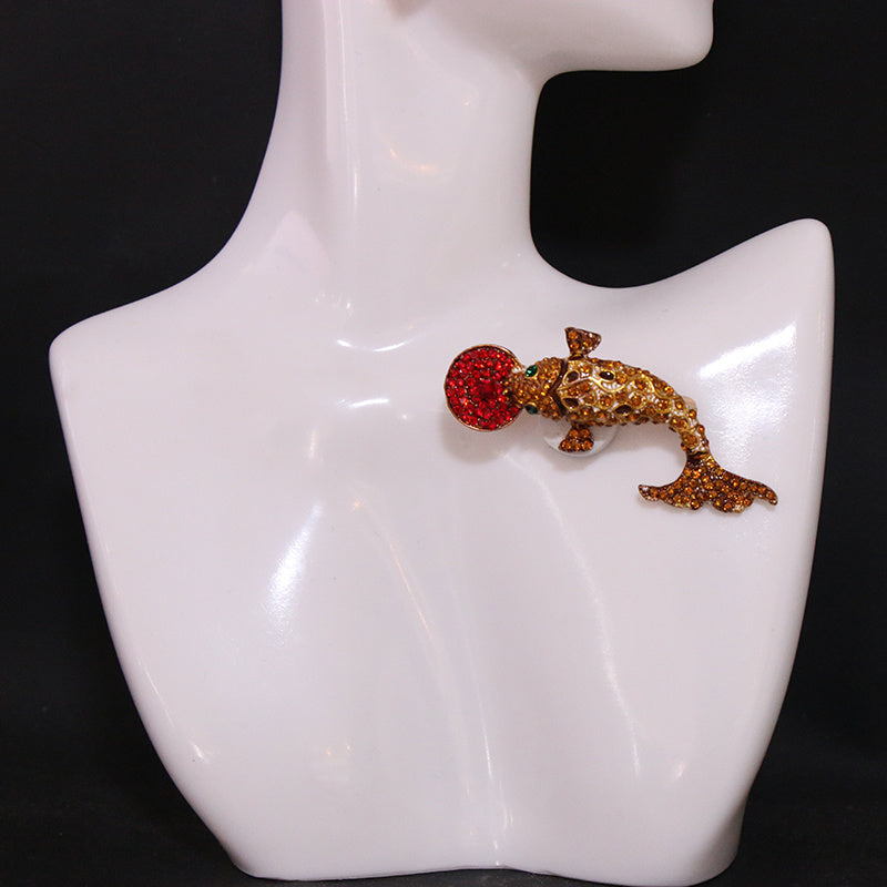 Women's Rhinestone Carp Brooch with Unique Shape Jewelry Accessory