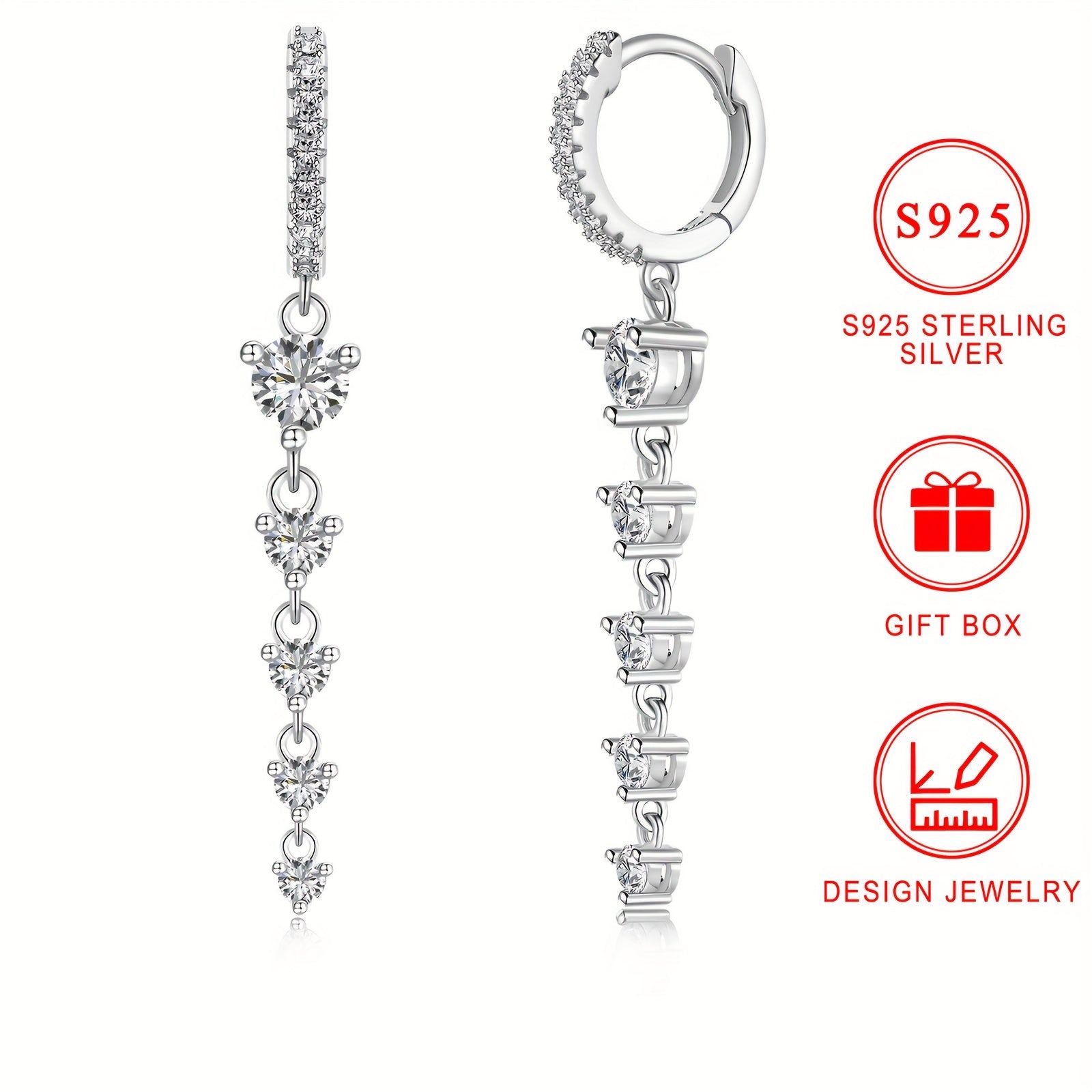 Sterling Silver Tassel Earrings with Zirconia Dangles Hypoallergenic Jewelry for Women