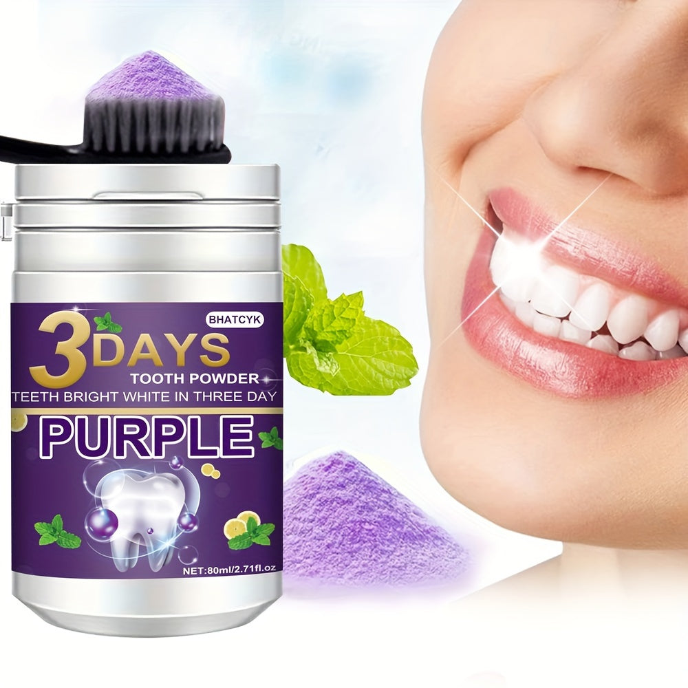 Purple Teeth Whitening Powder 80ml with Fresh Mint Flavor for Daily Use and Travel