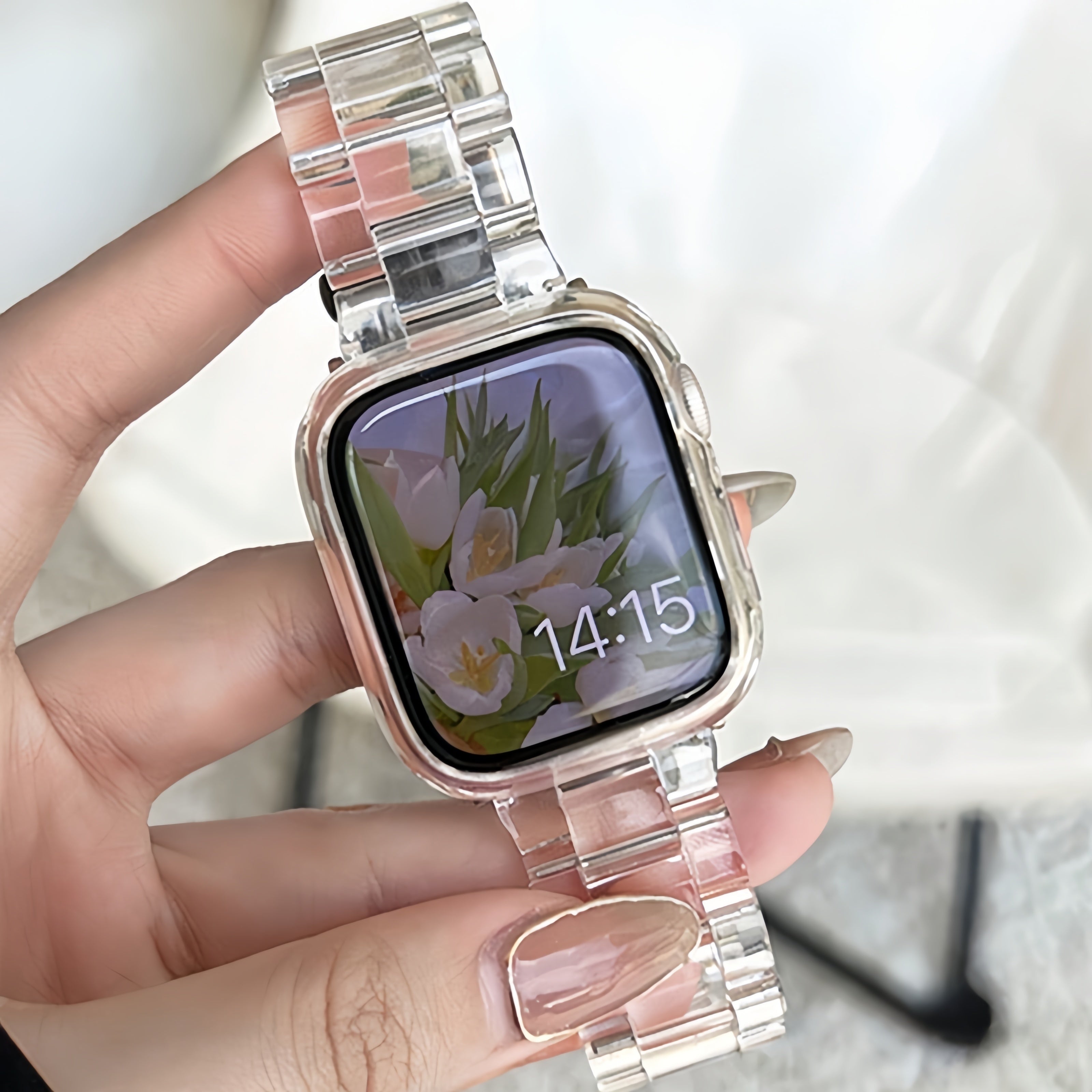Correa de reloj de acrílico para iWatch hombres y mujeres transparente con hebilla desplegable compatible con Series 3-9