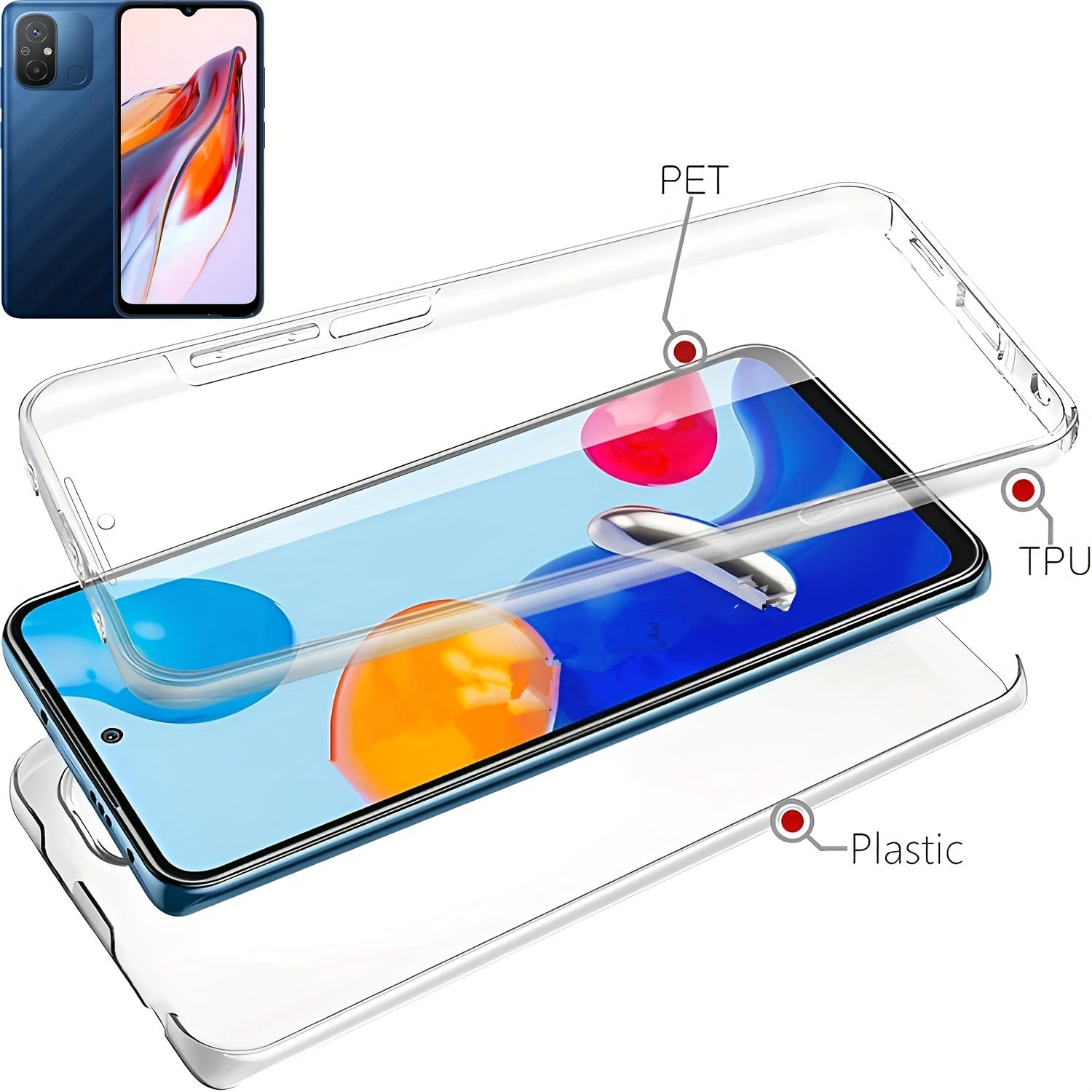 360 Full Body Phone Case for Xiaomi Models with Double Transparent Cover and Screen Protector
