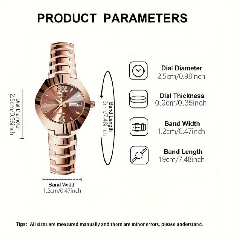 Reloj de pulsera de cuarzo para mujer con piedras de fantasía y función de calendario