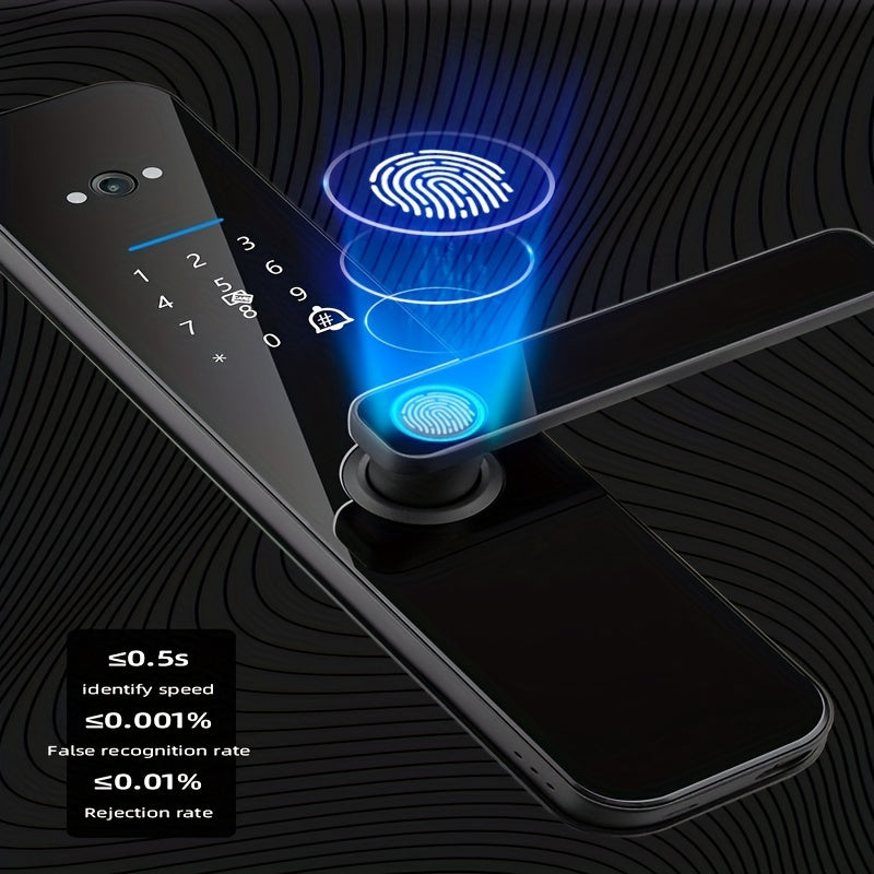 Biometrik kamera, barmoq izlari, aqlli karta, parol va kalit bilan ochiladigan aqlli eshik qulfi.