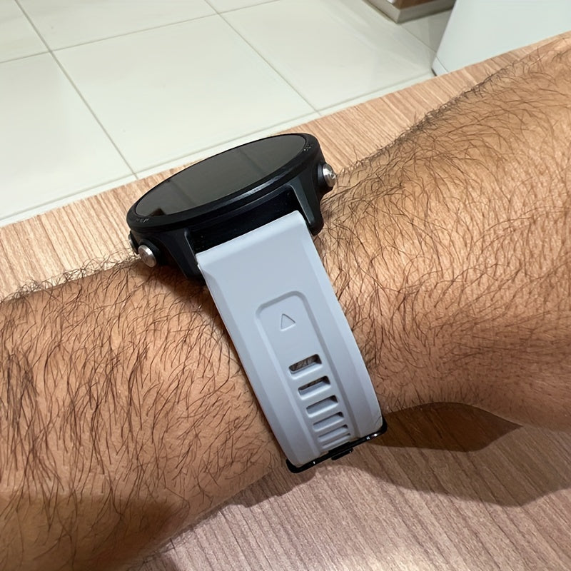 Sevimli tanlov: Garmin Fenix 5, 5X Plus, 6, 6X Pro, 7, 7X, Forerunner 945, 935, Instinct 2X uchun 26mm/22mm o'lchamdagi mustahkam silikon tez chiqarish sport tasmasi - Qulflovchi bilan aqlli soat bilaguzuk.