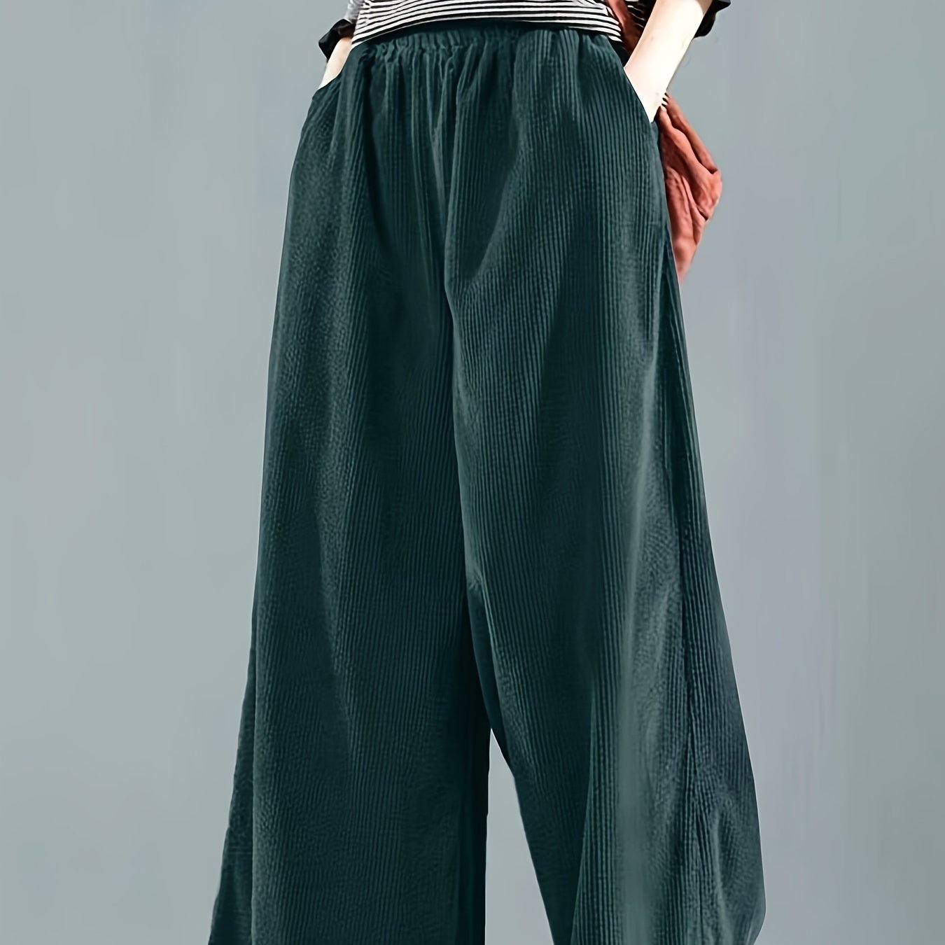 Women's Wide Leg Cotton Trousers Loose Fit Solid Color Large Size