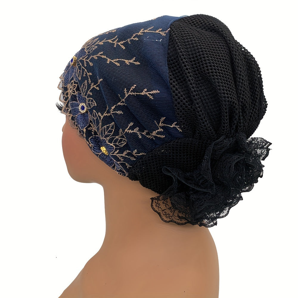 Women's Polyester Turban Hat with Rhinestones Breathable Summer Headscarf for Chemo Patients