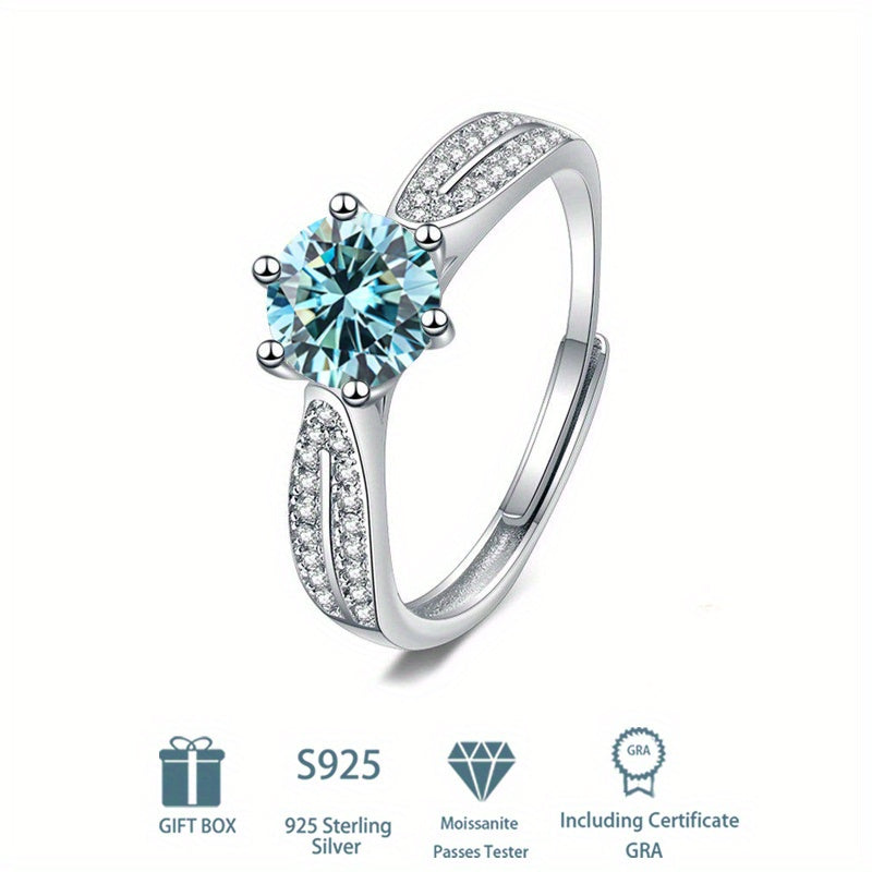 Sterling Silver 2ct Moissanite Engagement Ring Wedding Band Anniversary Gift