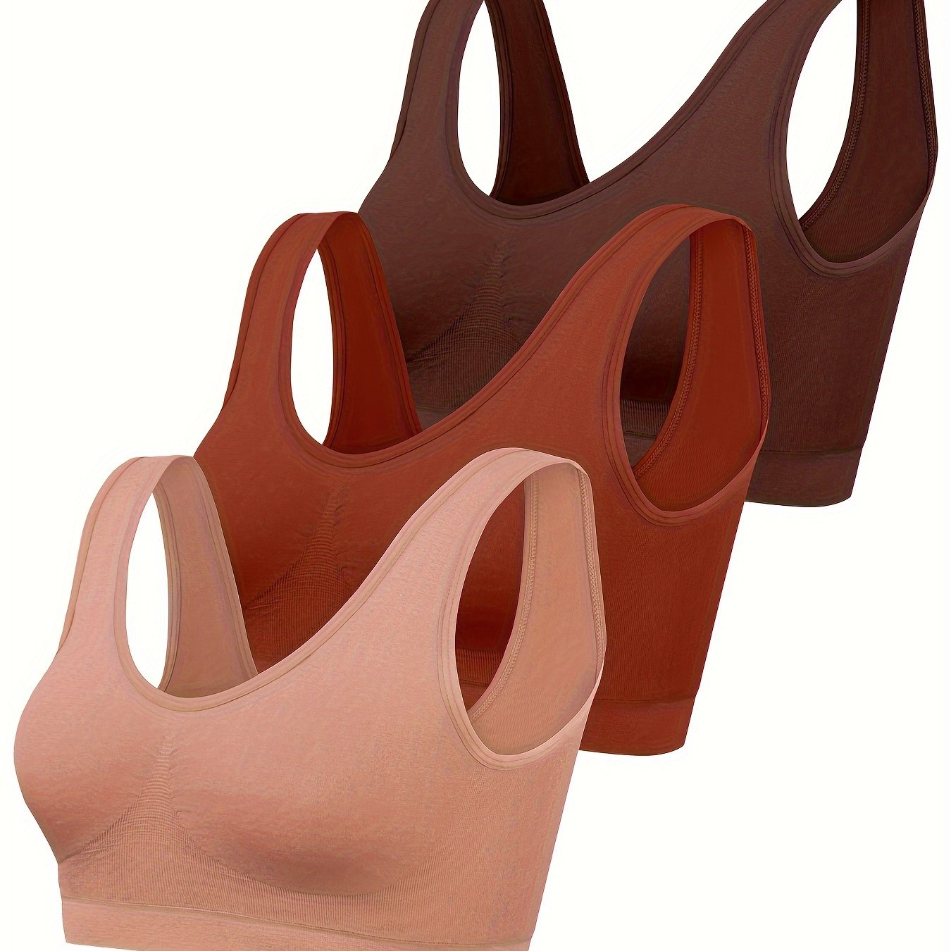 Women's 3-Pack Seamless Sports Bras Solid Color High Elasticity Polyamide Elastane