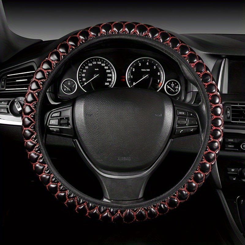 Embroidered Faux Leather Steering Wheel Cover Universal Fit Anti-Slip Durable Car Accessory