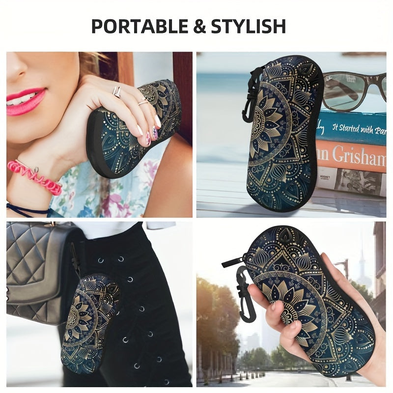 Модный футляр для очков с шикарным золотым мандалой и синим галактическим принтом - Мягкий чехол для очков на молнии для мужчин и женщин