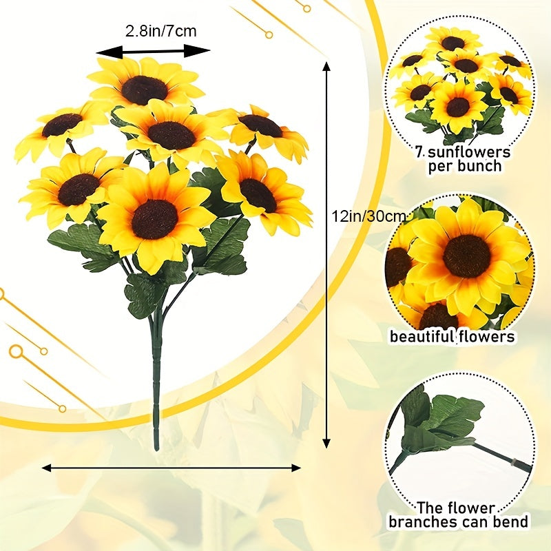 Artificial Sunflower Bunches with Stems UV Resistant Plastic Outdoor Garden Decor Set of 4