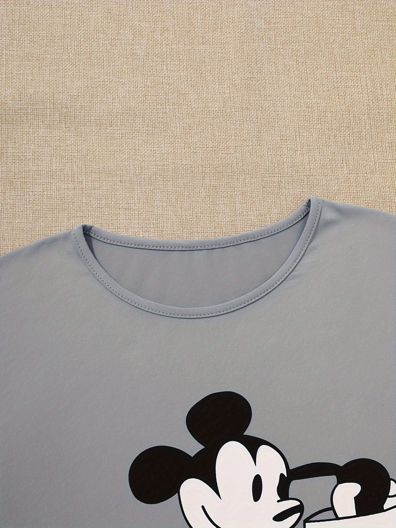 Plus Size Women's Cotton Loungewear Set with Cartoon Mouse Print Pajamas