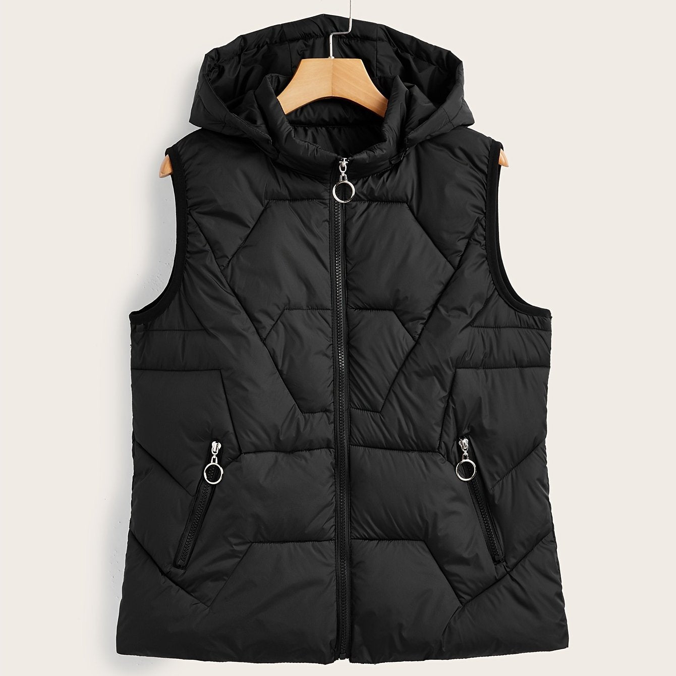 Women's Sleeveless Hooded Zip-Up Vest Coat Solid Winter Outerwear