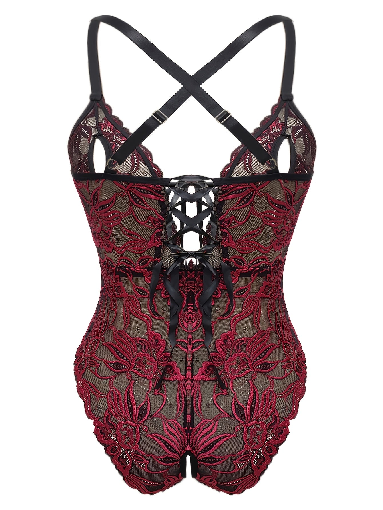 Body de encaje con recortes para mujer, diseño de tirantes sexy, talla grande