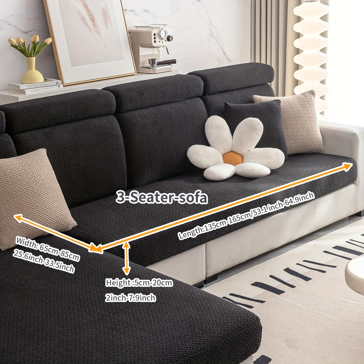 Checkered Pattern Polar Fleece Sofa Cover Boho Style Stretch Fabric Stain and Pet Scratch Protection