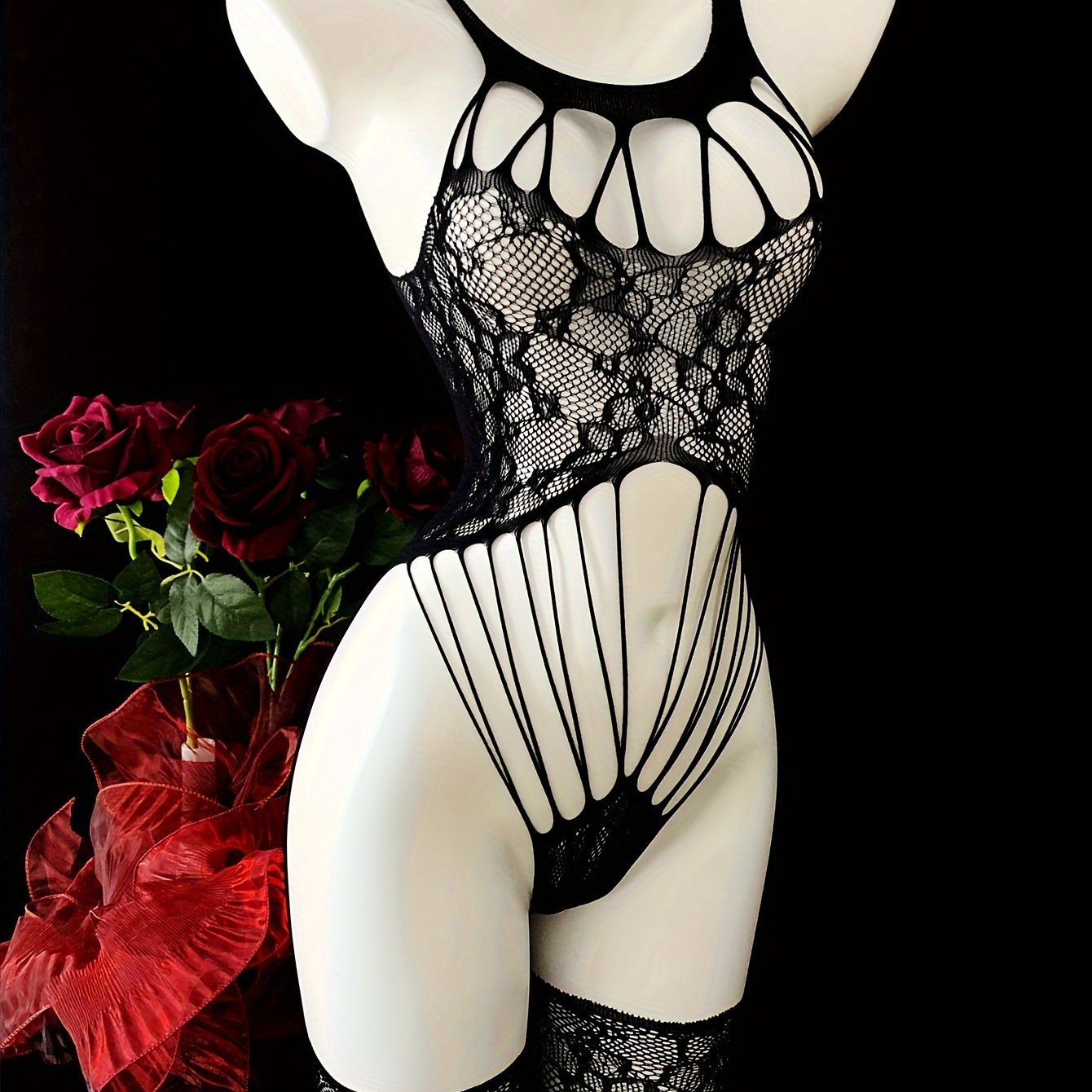 Women's Sheer Body Stocking Plus Size Open Crotch See-Through Lingerie