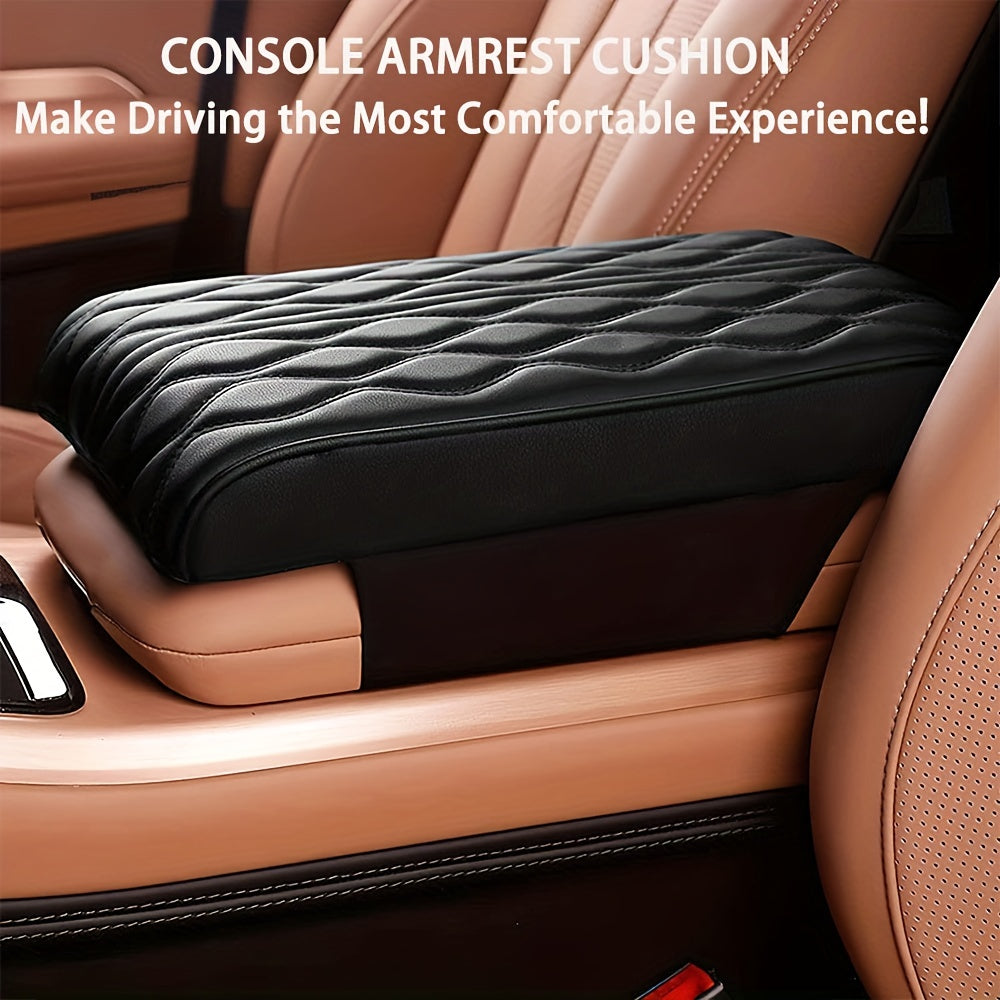 Unisex PU Leather Car Armrest Cushion with Memory Foam Black Quilted