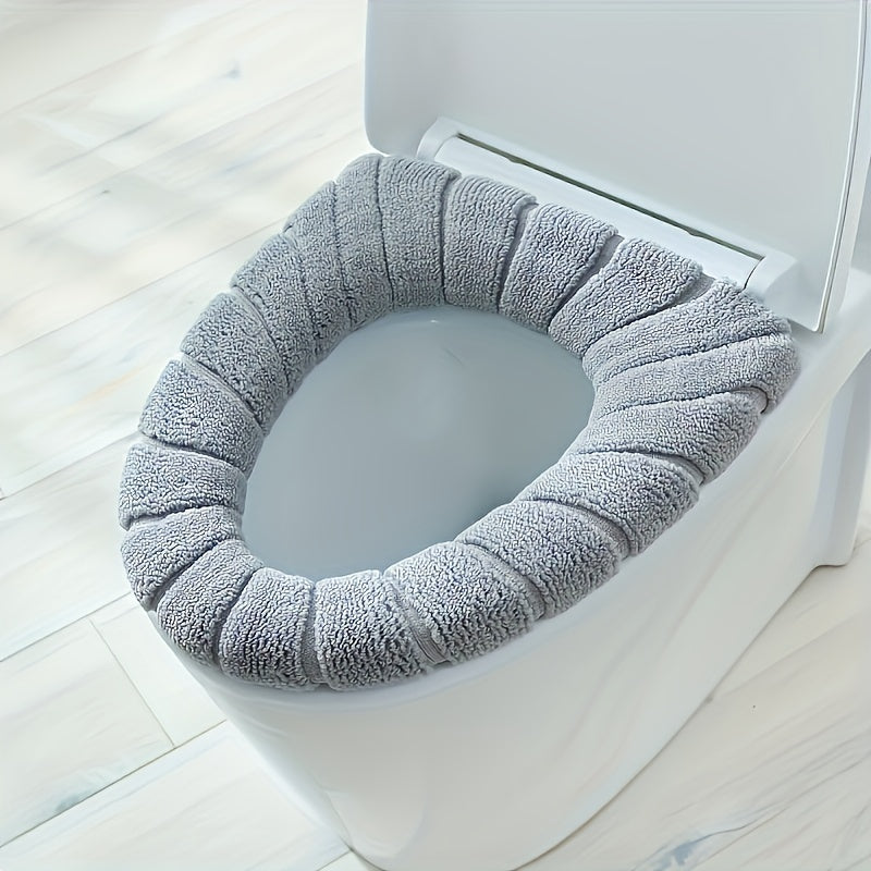 Set of 5 Plush Linen Toilet Seat Covers with Removable Cushioned Protectors and Contrasting Handles