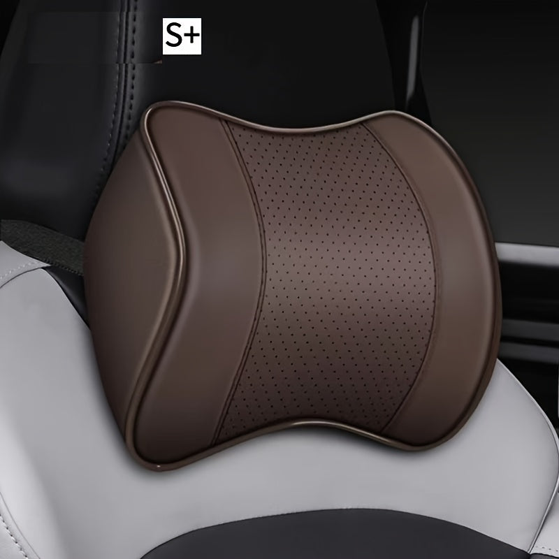 Car Seat Neck Pillow Faux Leather Ergonomic Support Adjustable Strap