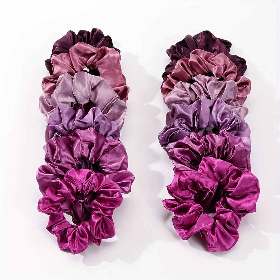 Set of 12 Satin Silk Hair Ties for Women, Jumbo Elastic Scrunchies