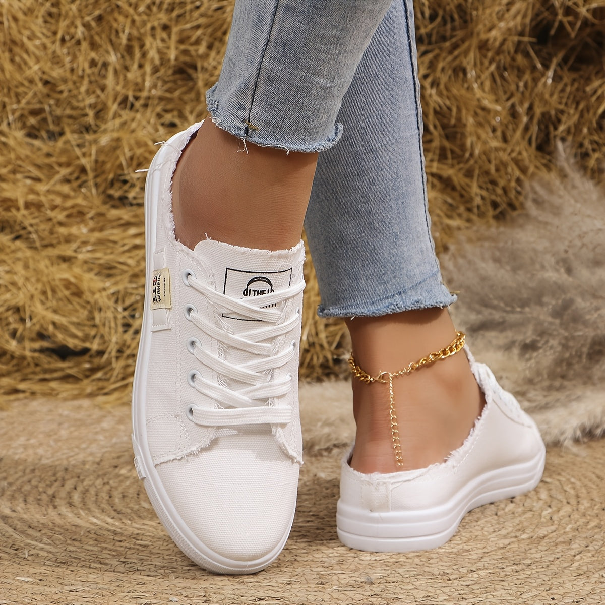 Women's Casual Solid Color Sneakers Black White Blue Brown Slip-On Lace-Up Shoes