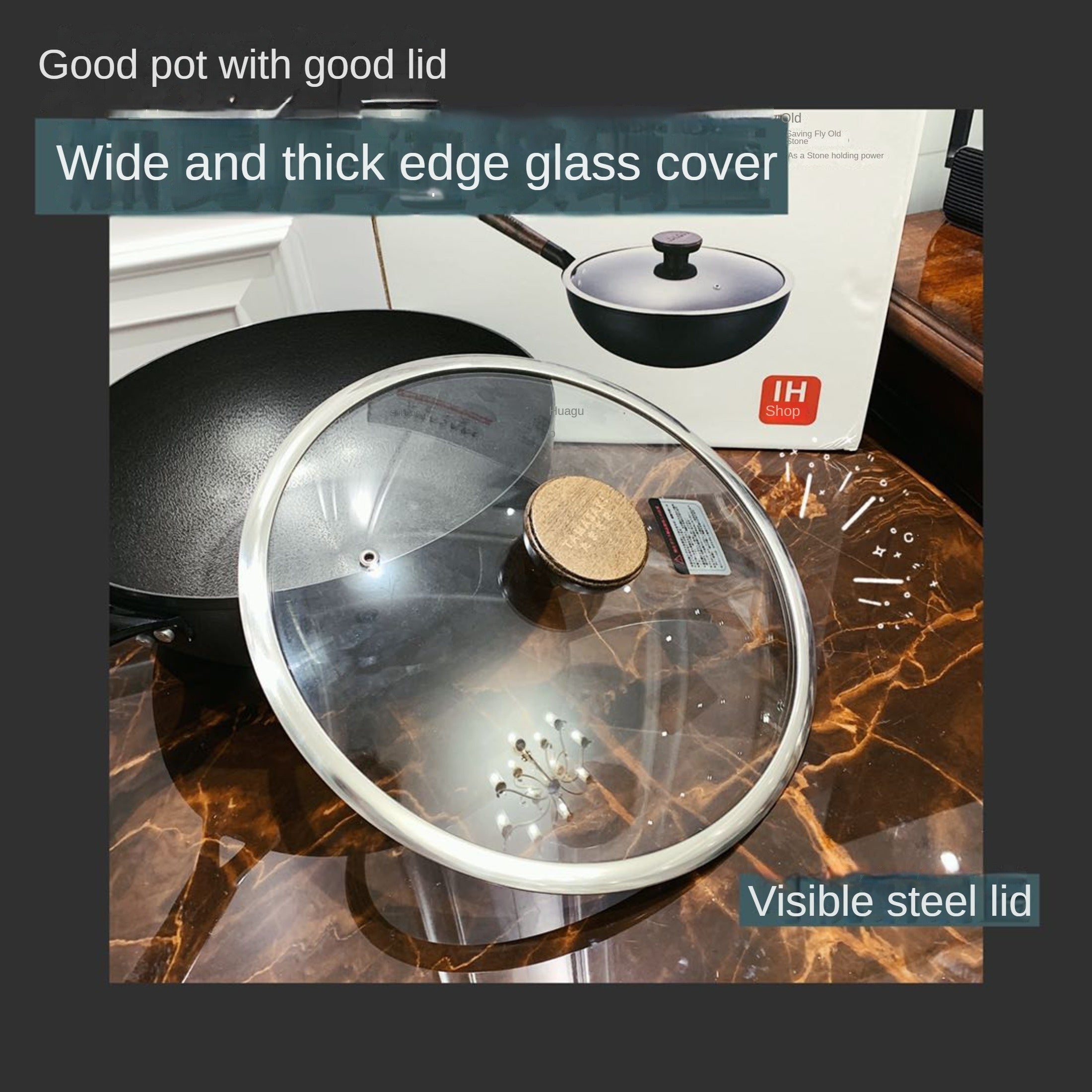 Cast Iron Dutch Oven 30cm Round Casserole Pan with Glass Lid and Wooden Handle