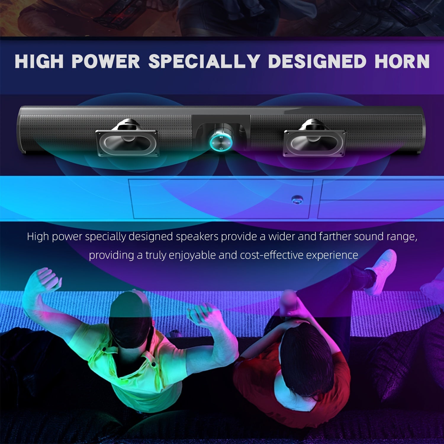 Wireless Soundbar with Powerful Bass Surround Sound USB AUX Input Tabletop Stereo System