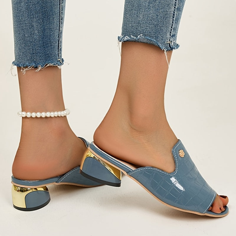 Women's Plus Size Leather Peep Toe Sandals with Chunky Heel