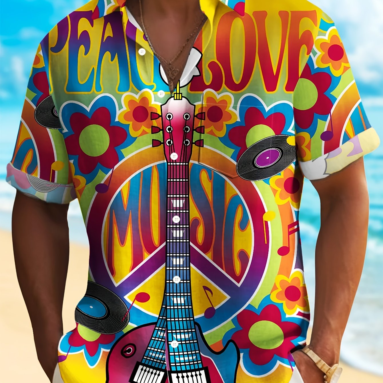 Men's Plus Size Retro Musical Pattern 3D Print Short Sleeve Shirt