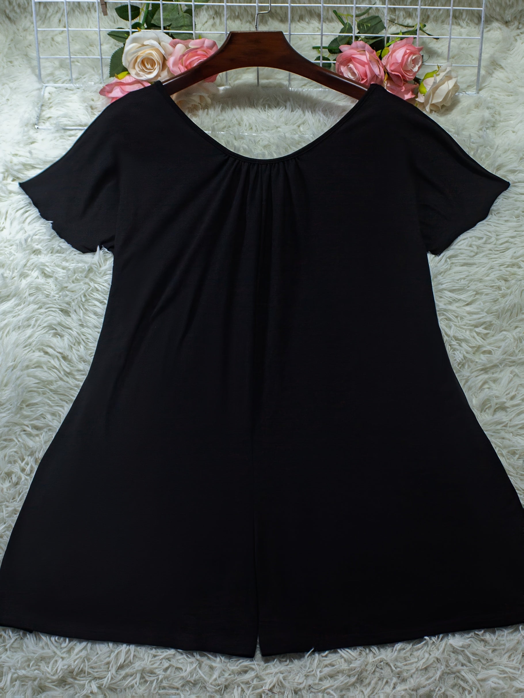 Women's V-Neck Flared Sleeve Solid Color Plus-Size Jumpsuit Shorts