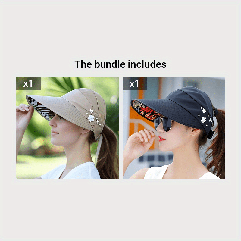 Women’s Beaded Sun Visor with UV Protection Foldable Polyester Outdoor Hat