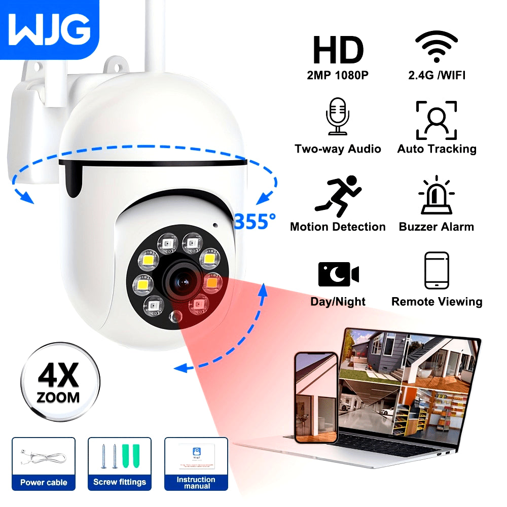 Wireless Outdoor Security Camera 1080P Wi-Fi Pan Tilt Night Vision Two-Way Audio Waterproof