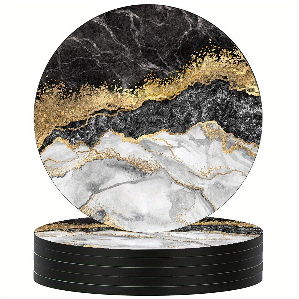 Luxury Gold Marbling Coasters Set 6 Absorbent Rubber Non-Slip 10.16cm Round