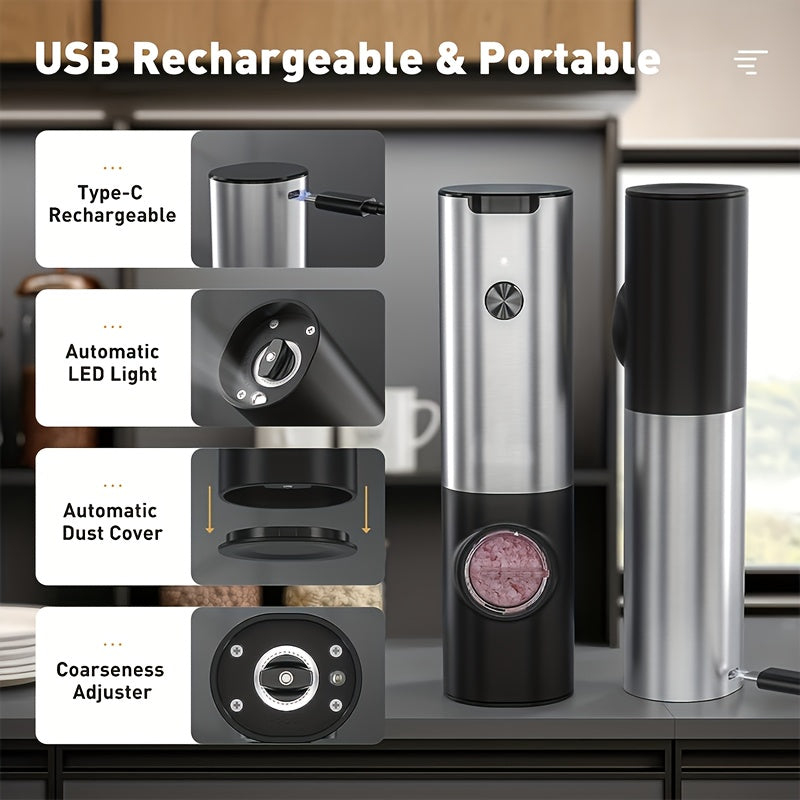 Grinder Set for Meat and Spices, USB Rechargeable, Adjustable, Two-Piece Gift