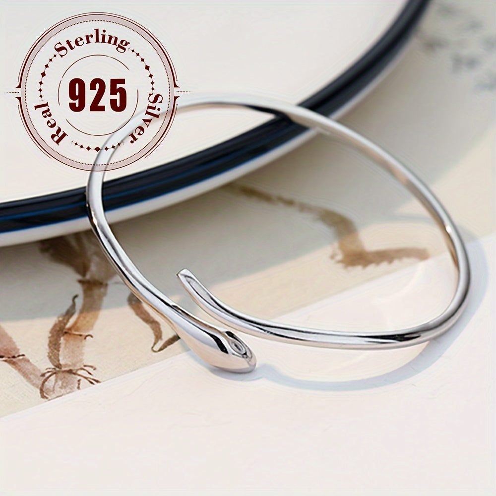 Sterling Silver Animal-Inspired Snake Cuff Bracelet Minimalist Jewelry