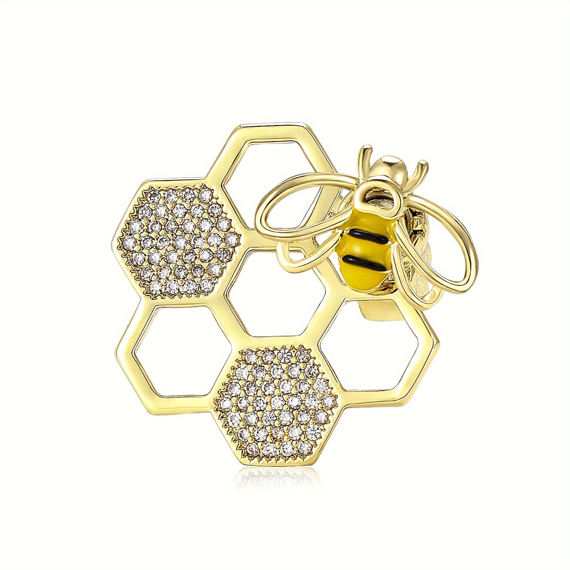 Minimalist Alloy Honeycomb Bee Brooch with Cubic Zirconia Geometric Design for Women
