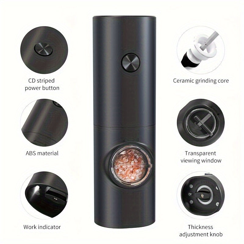 Set of 2 Electric Salt and Pepper Grinders with Adjustable Coarseness LED Light