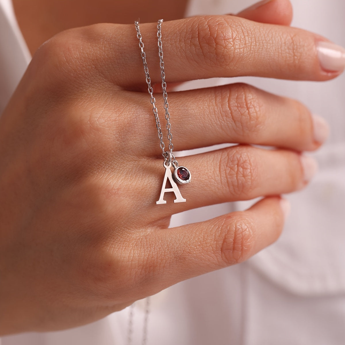 Women's Gold Plated Letter Pendant Necklace with Birthstone Personalized Initials