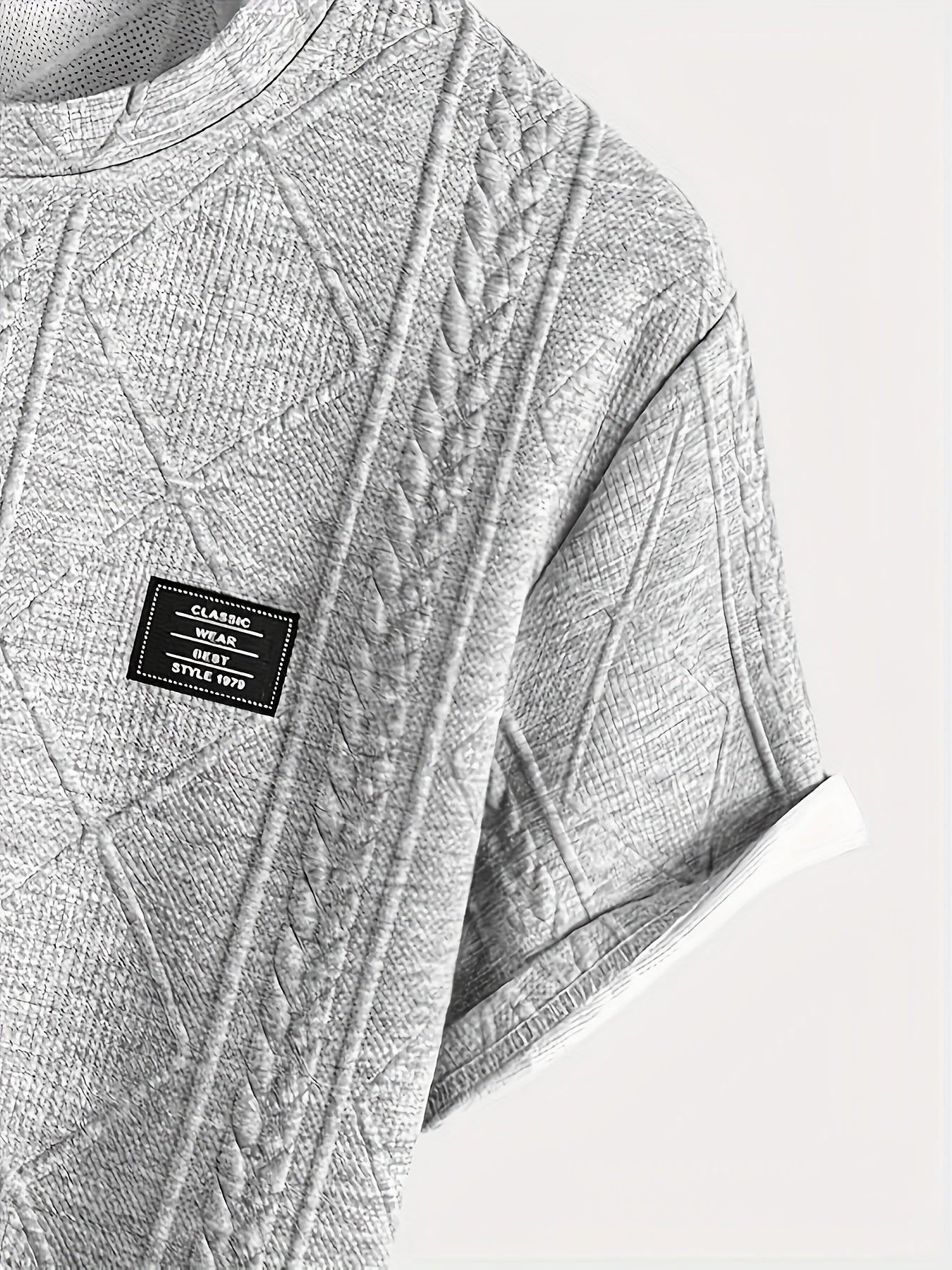 Men's Short Sleeve T-Shirt with Embossed Pattern Made of 100% Polyester Knit Fabric